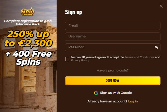 Registrazione sulla piattaforma Mino Casino
