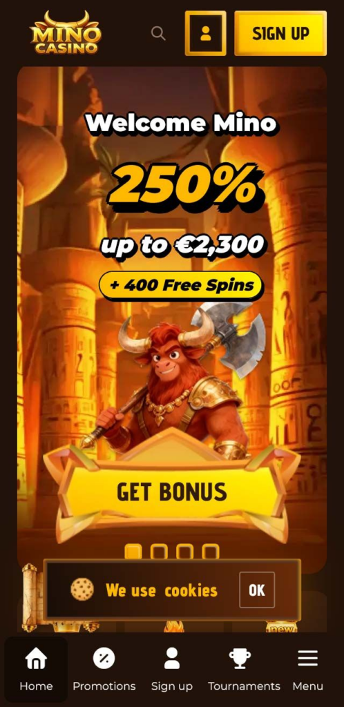 Layout mobile del casino Mino Casino